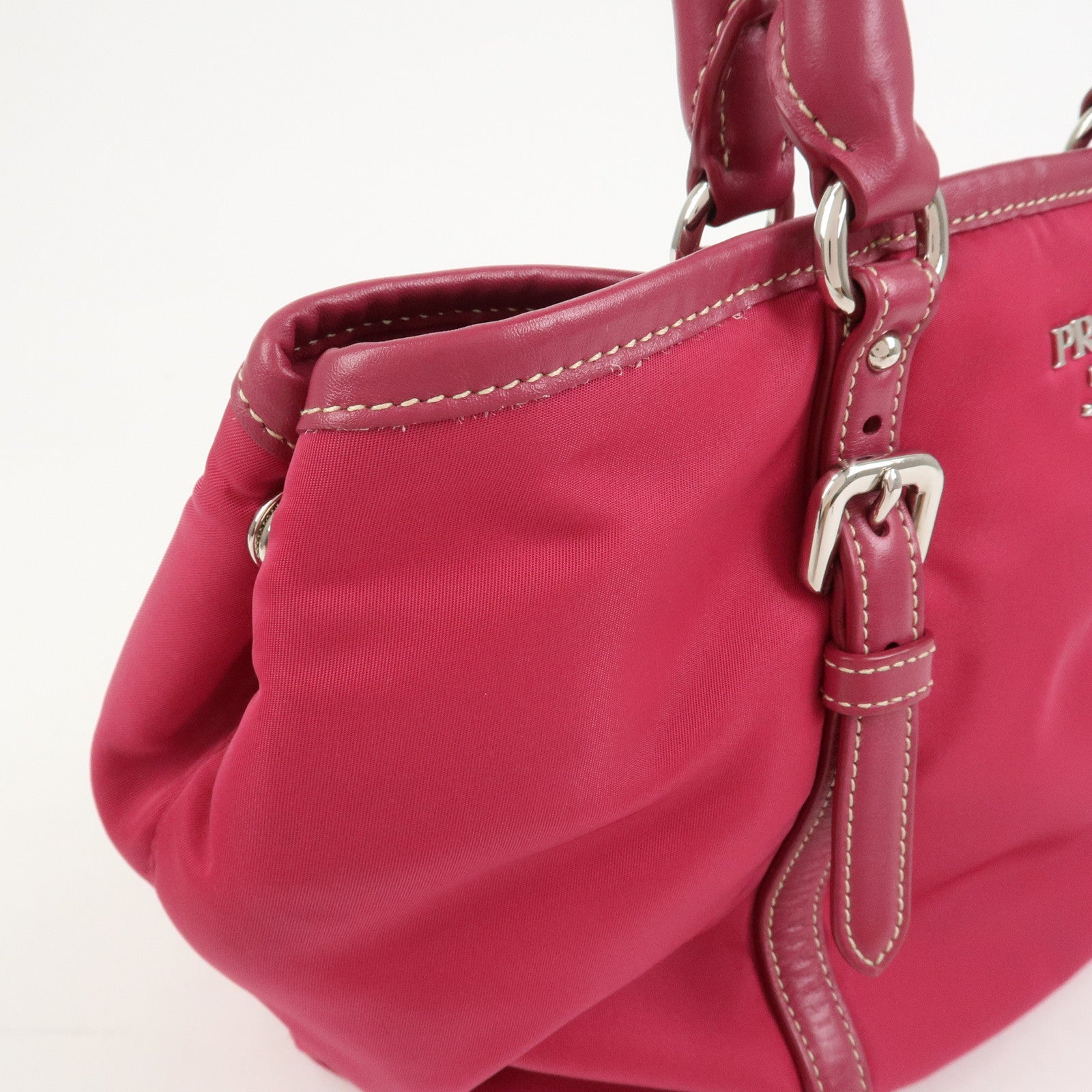 PRADA Logo Nylon Leather 2Way Bag Tote Bag Shoulder Bag Pink BN1841