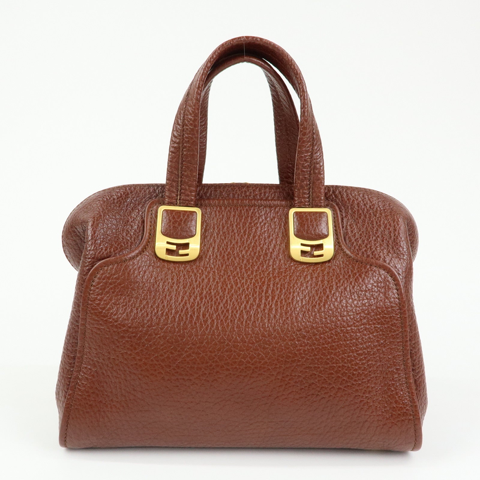 FENDI Leather 2Way Bag Hand Bag Shoulder Bag Brown 8BL114