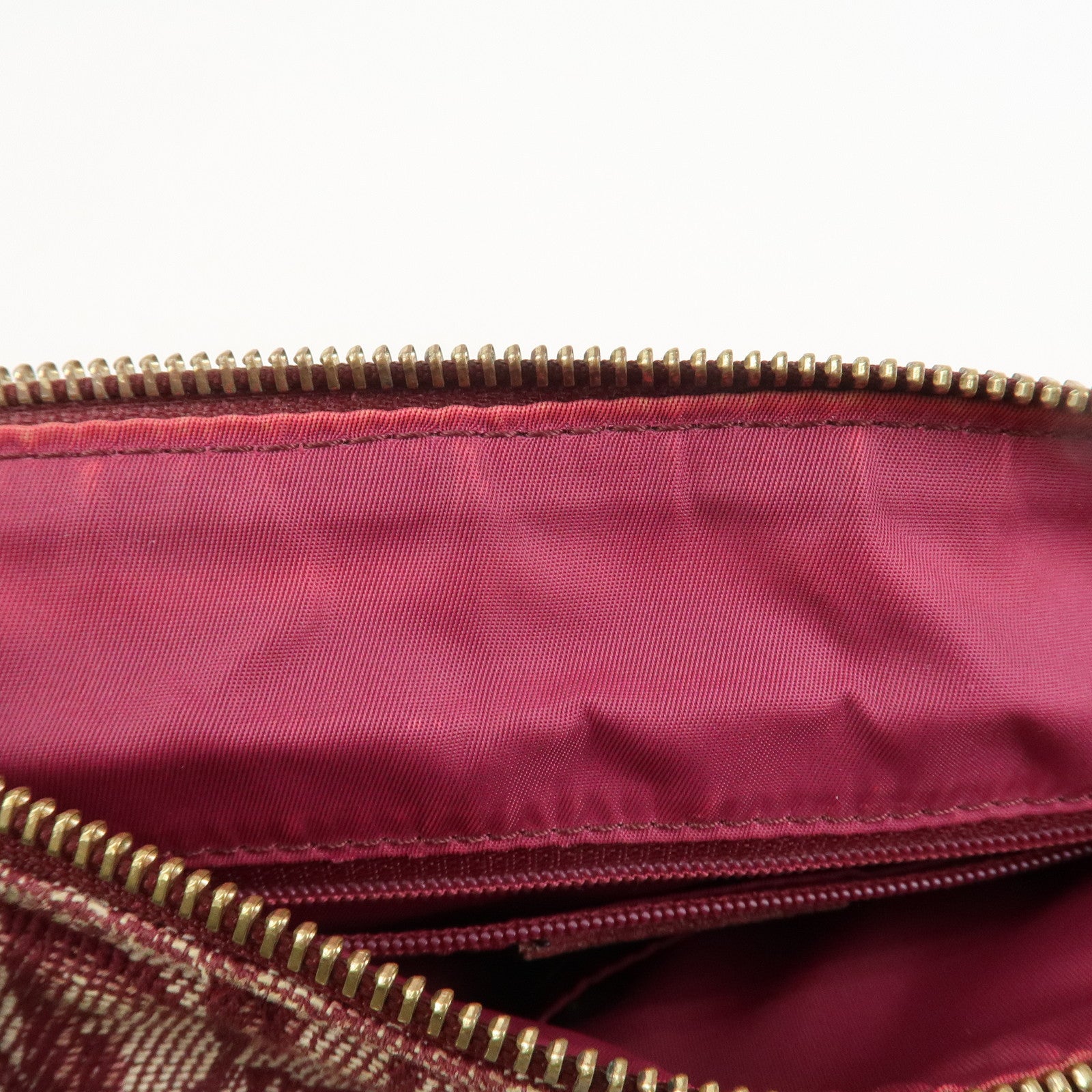 Christian Dior Trotter Jacguard Canvas Leather Boston Hand Bag Red