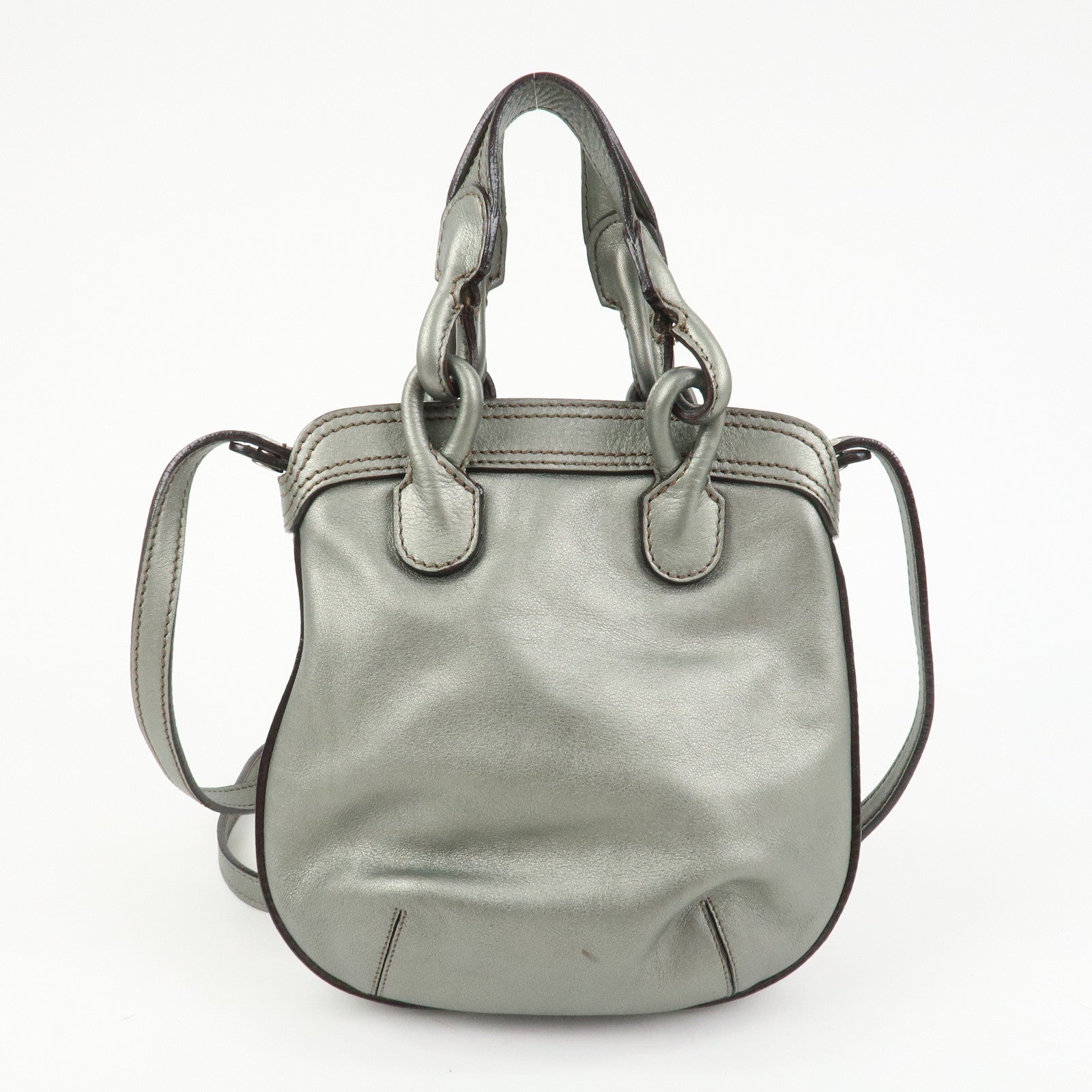 LOEWE Leather 2WAY Bag Shoulder Bag Hand Bag Metallic Gray