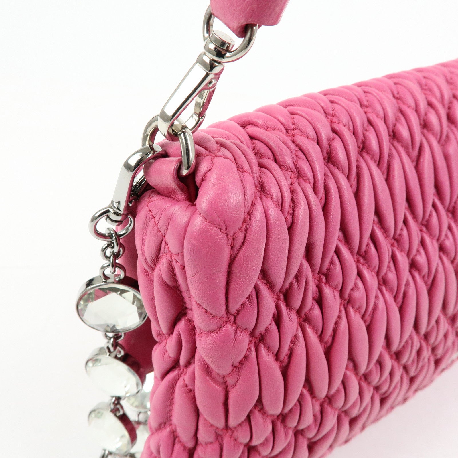 MIU MIU Matelasse Nappa Leather Rhinestone 2Way Bag Pink RP0169