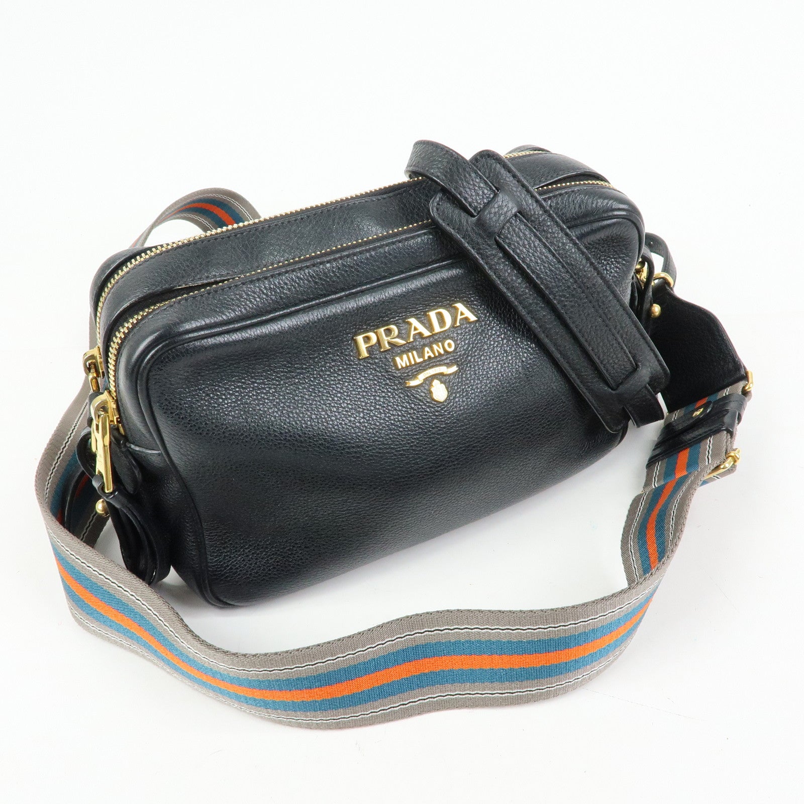PRADA Logo Leather Shoulder Crossbody Bag Black 1BH079