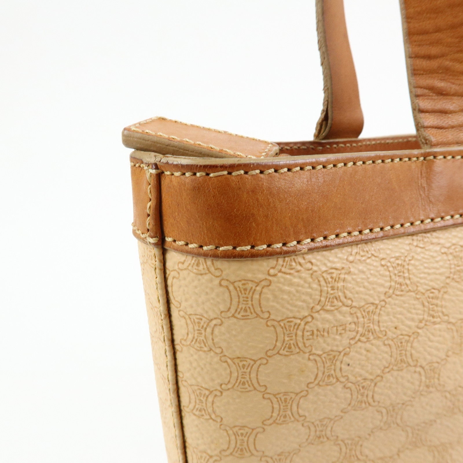 CELINE Macadam PVC Leather Tote Bag Shoulder Bag Beige Light Brown