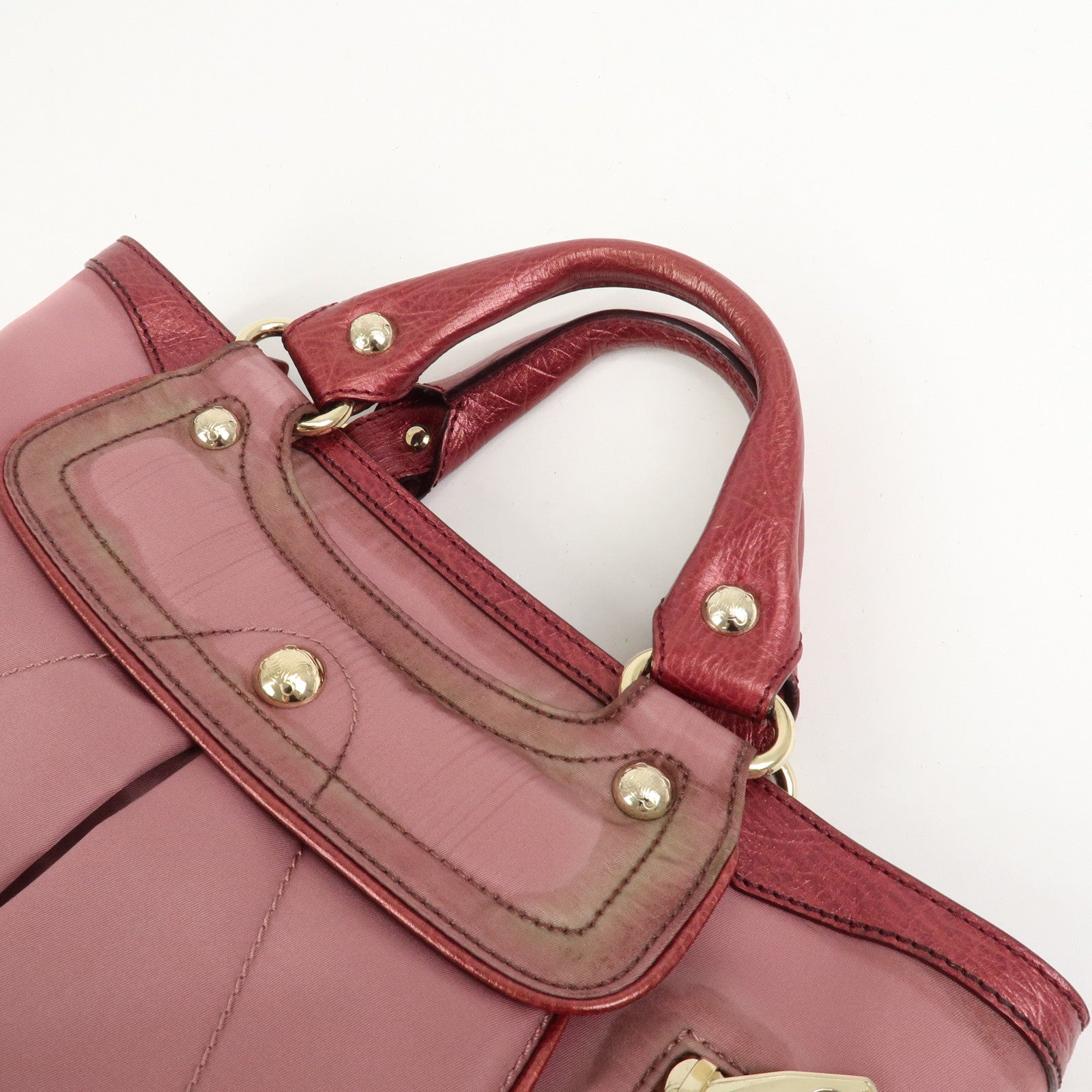 CELINE Logo Nylon Leather Boogie Bag Hand Bag Pink