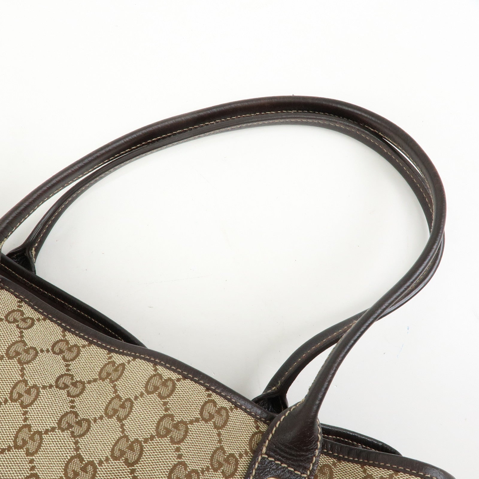 GUCCI Princy GG Canvas Leather Tote Bag Beige Dark Brown 161719