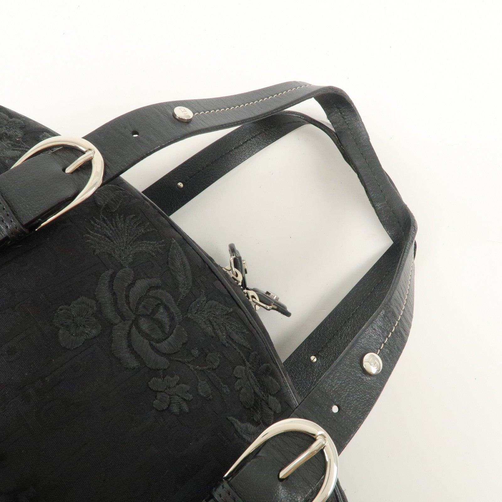 Christian Dior Trotter Canvas Leather Boston Bag Hand Bag Black