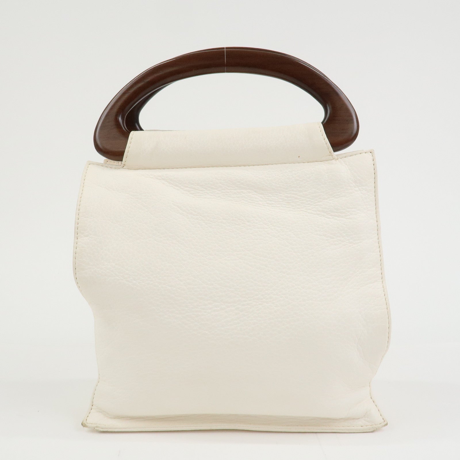 CHANEL COCO Mark Leather Wood Hand Bag Ivory