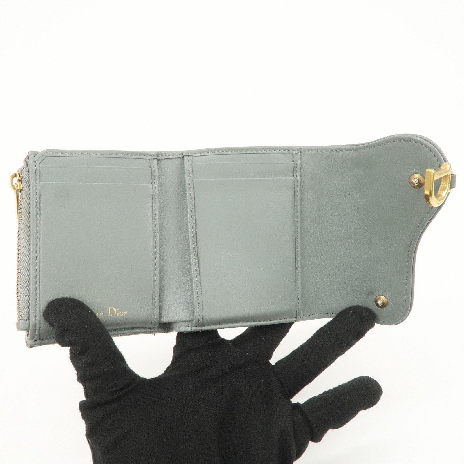 Christian Dior Oblique Jacquard Saddle Lotus Wallet Gray