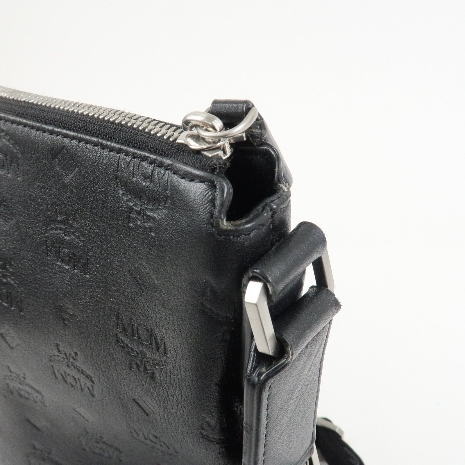 MCM Visetos Embossed Leather Shoulder Bag Crossbody Bag Black