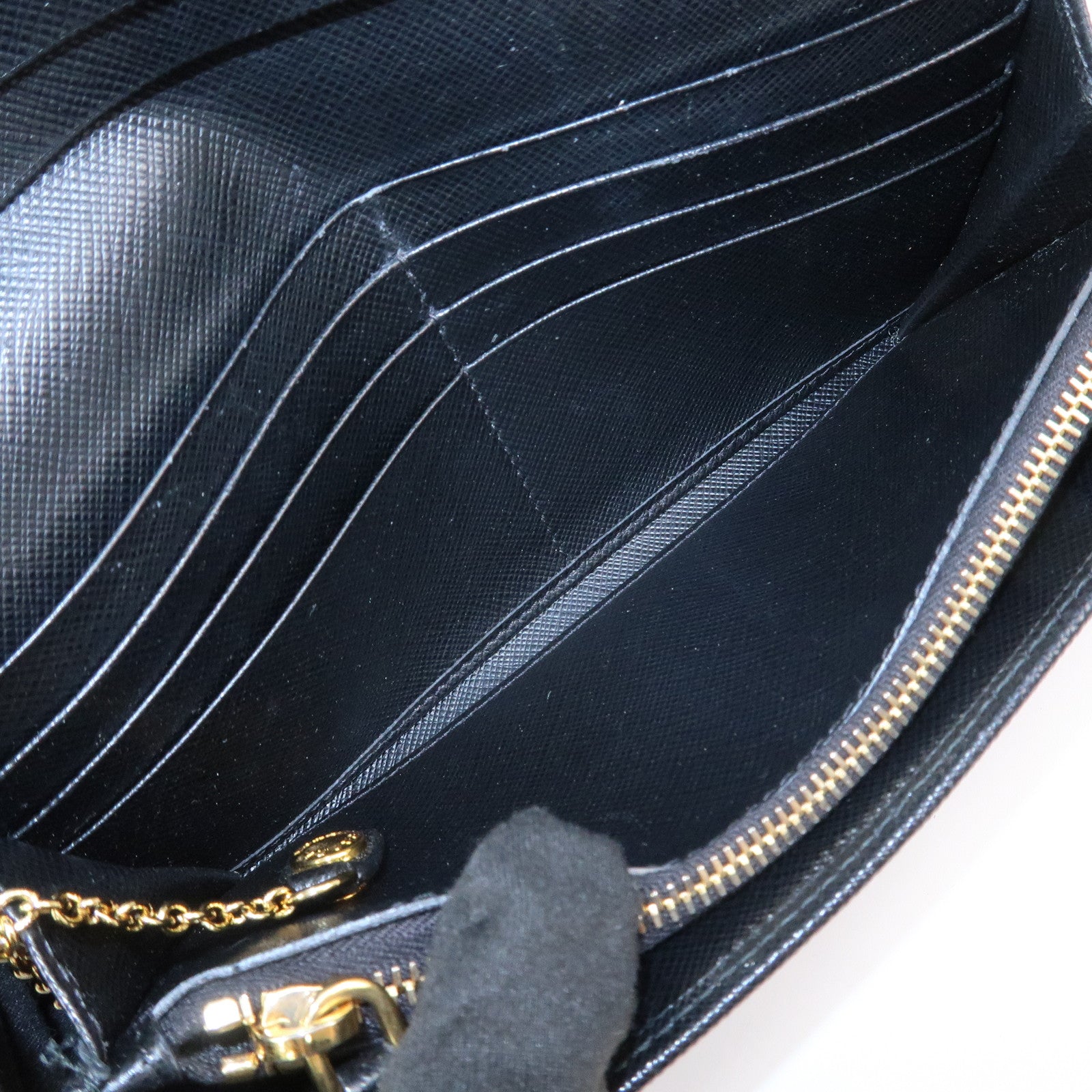 PRADA Logo Saffiano Leather Flap Bi-Fold Long Wallet Black 1MH132