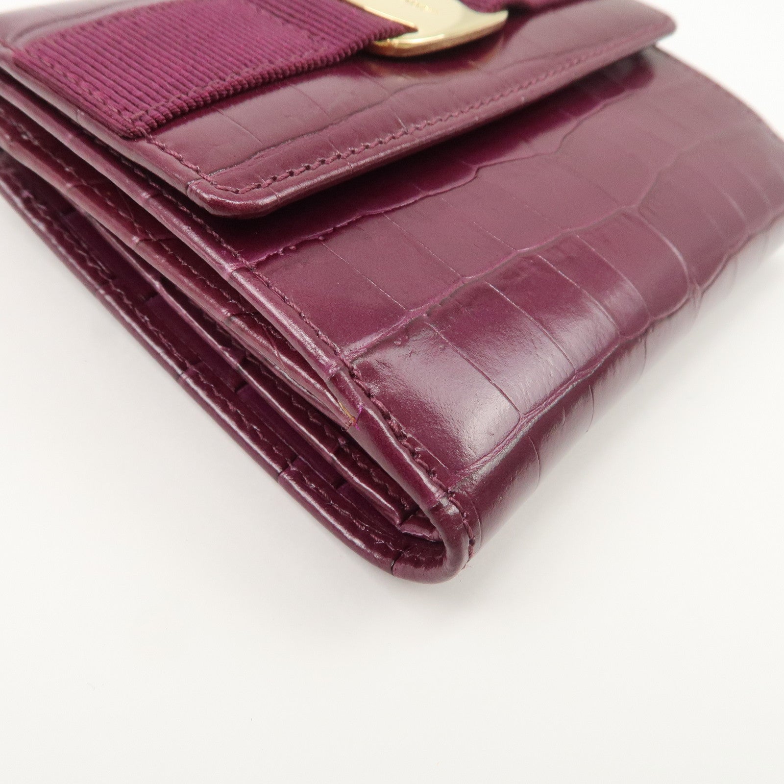 Ferragamo Gancini Vara Leather Wallet Set Of 2 Black Purple Used