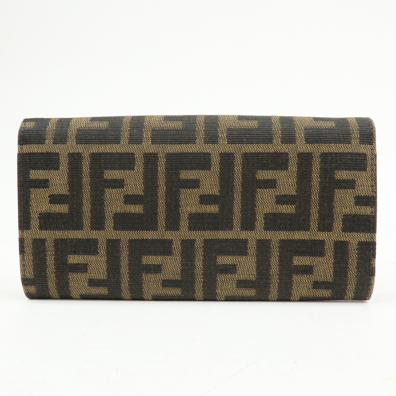 FENDI Zucca Canvas Leather Bi-Fold Long Wallet Black Brown 8M0000