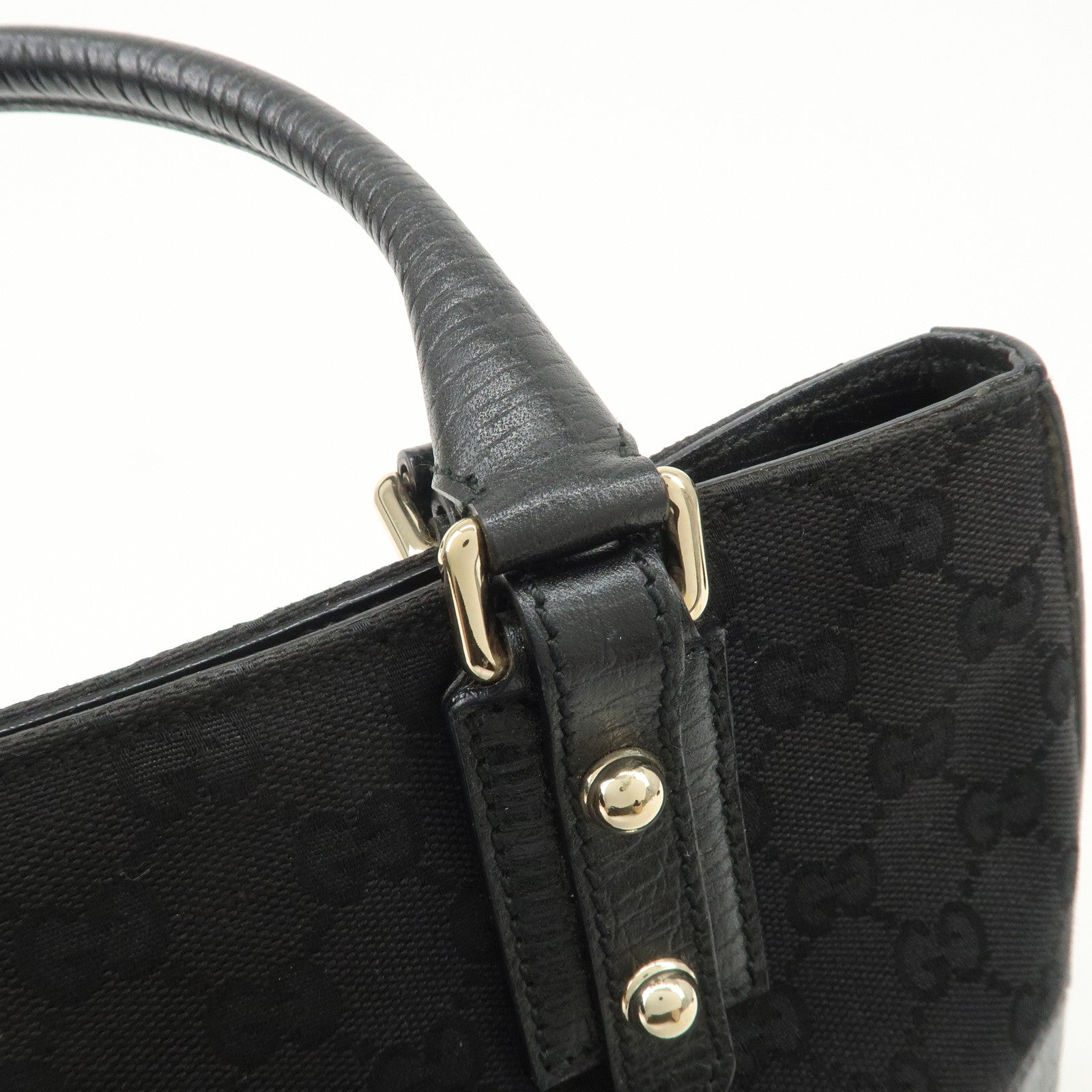 GUCCI Horsebit Sherry GG Canvas Leather Hand Bag Black 137475