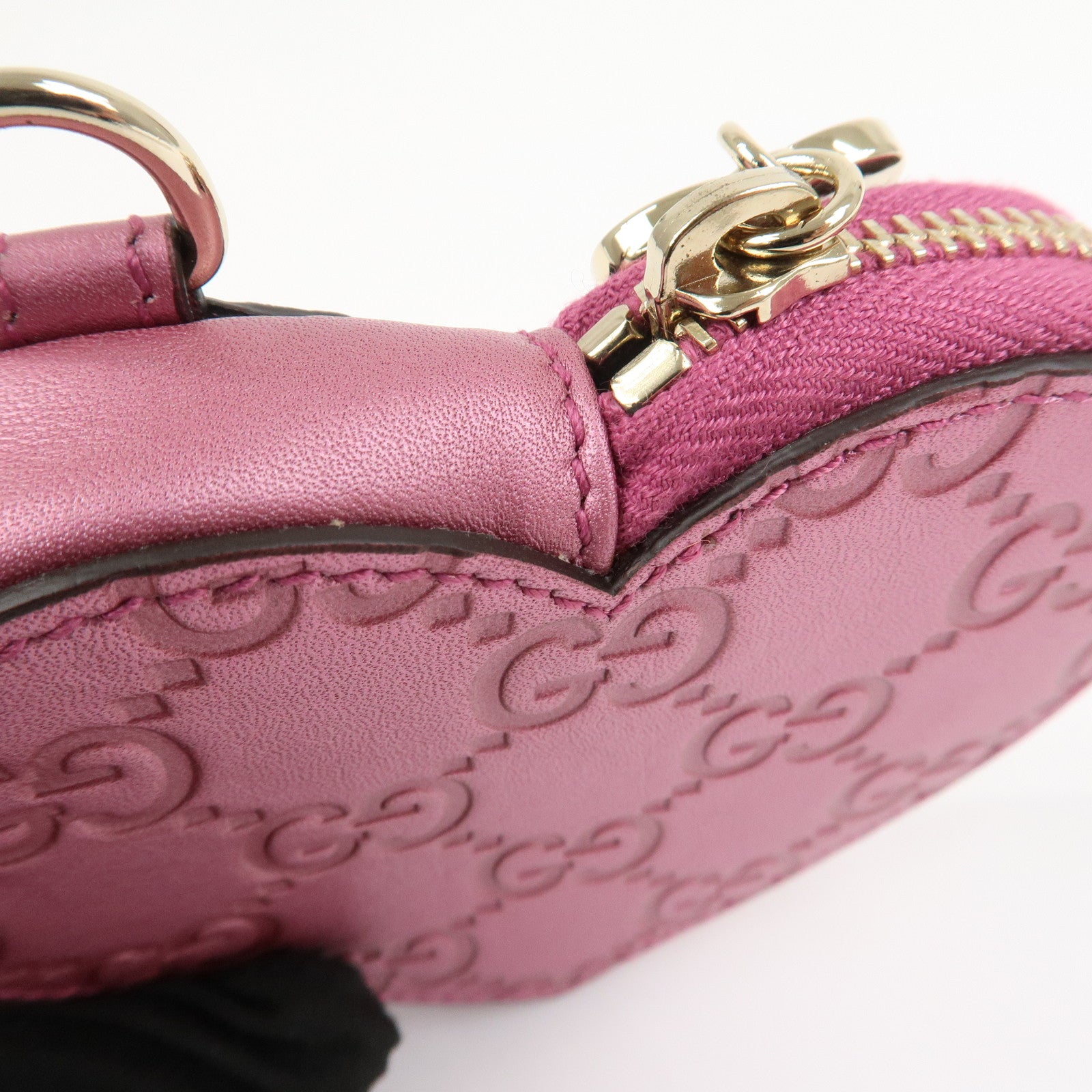 GUCCI Lovely Heart Guccissima Leather Coin Case MetallicPink 152615