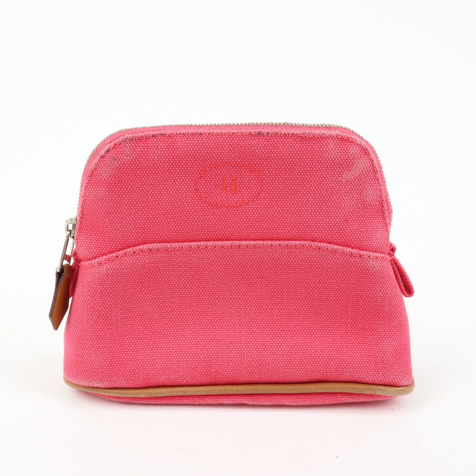 HERMES Set of 2 Bolide Mini 16 Canvas Leather Pouch Pink Grey