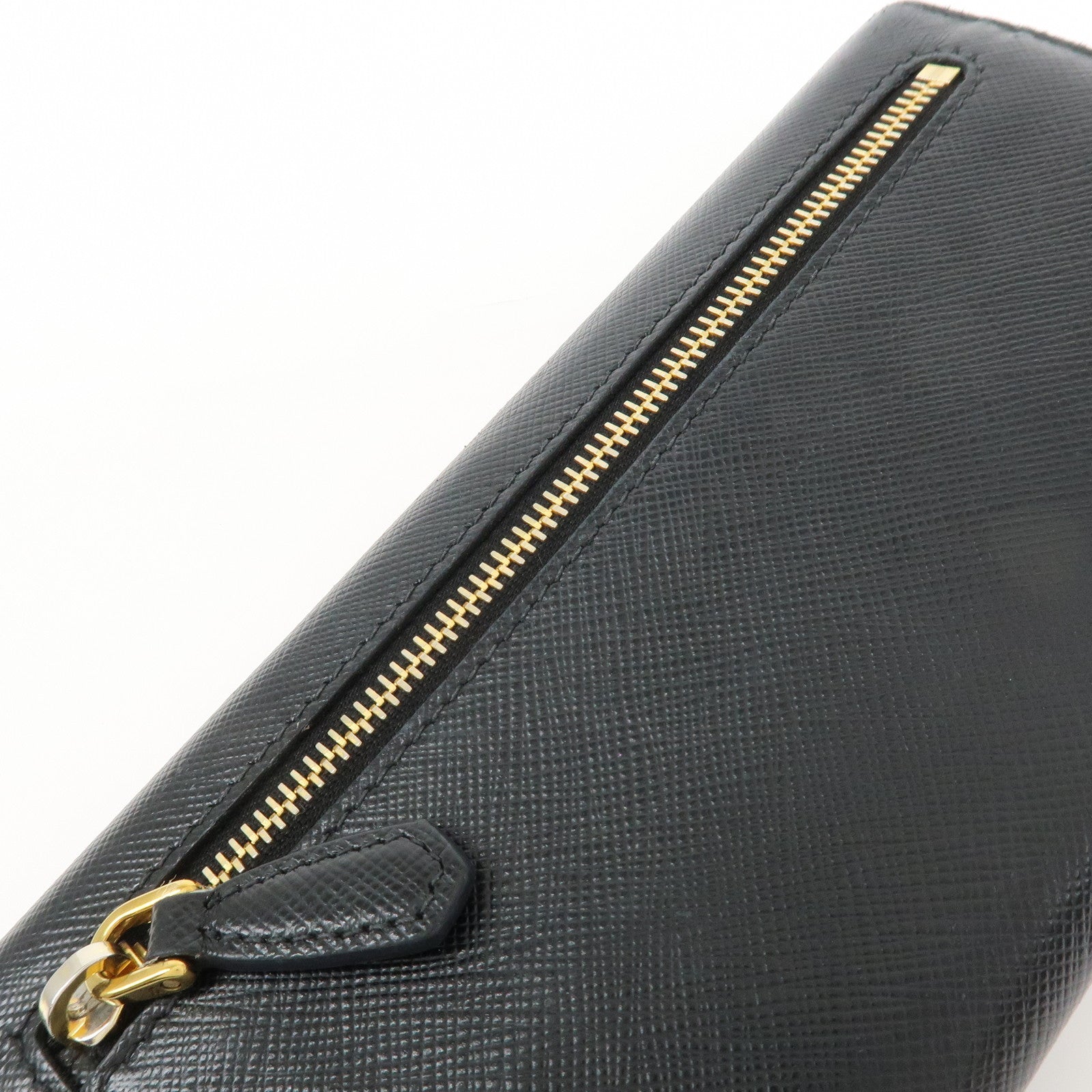PRADA Logo Saffiano Leather Flap Bi-Fold Long Wallet Black 1MH132
