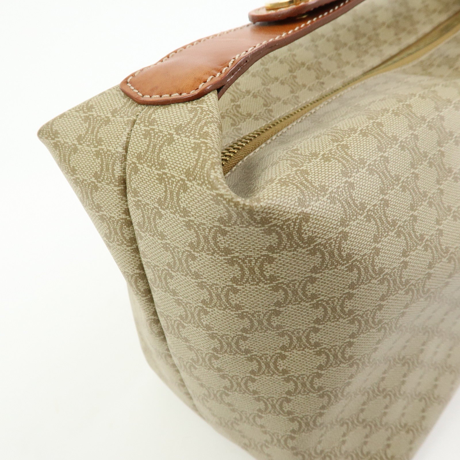 CELINE Macadam PVC Leather Hand Bag Cosmetic Pouch Beige