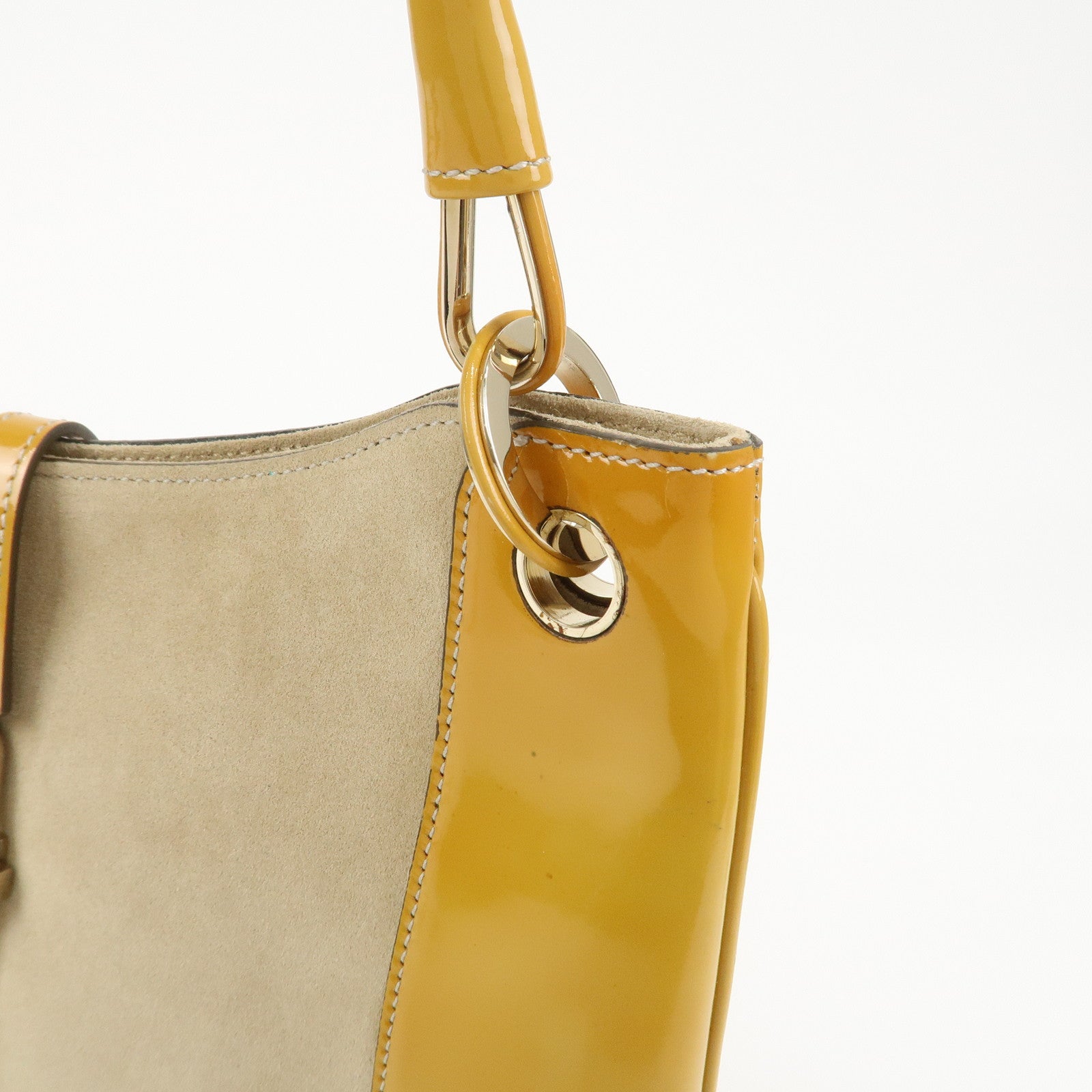 GUCCI Patent Leather Suede Shoulder Bag Yellow Beige 001.4149