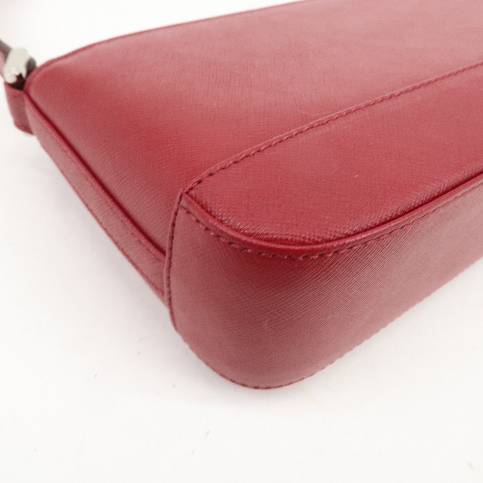 BURBERRY Logo Leather Shoulder Bag Hand Bag Red Silver