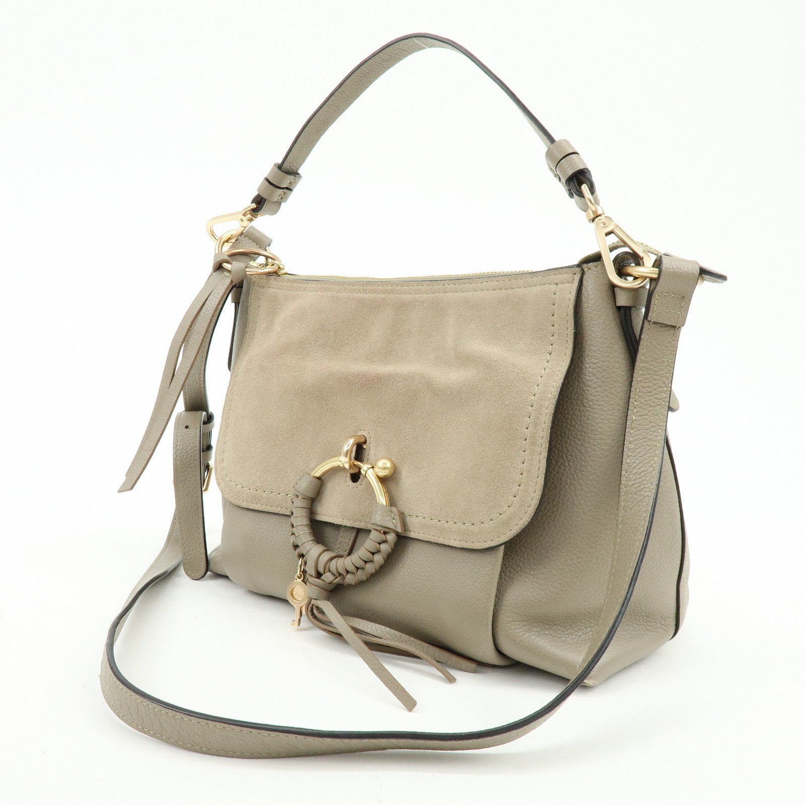 Chloe See By Chloe Leather Suede 2Way Bag Shoulder Bag Beige