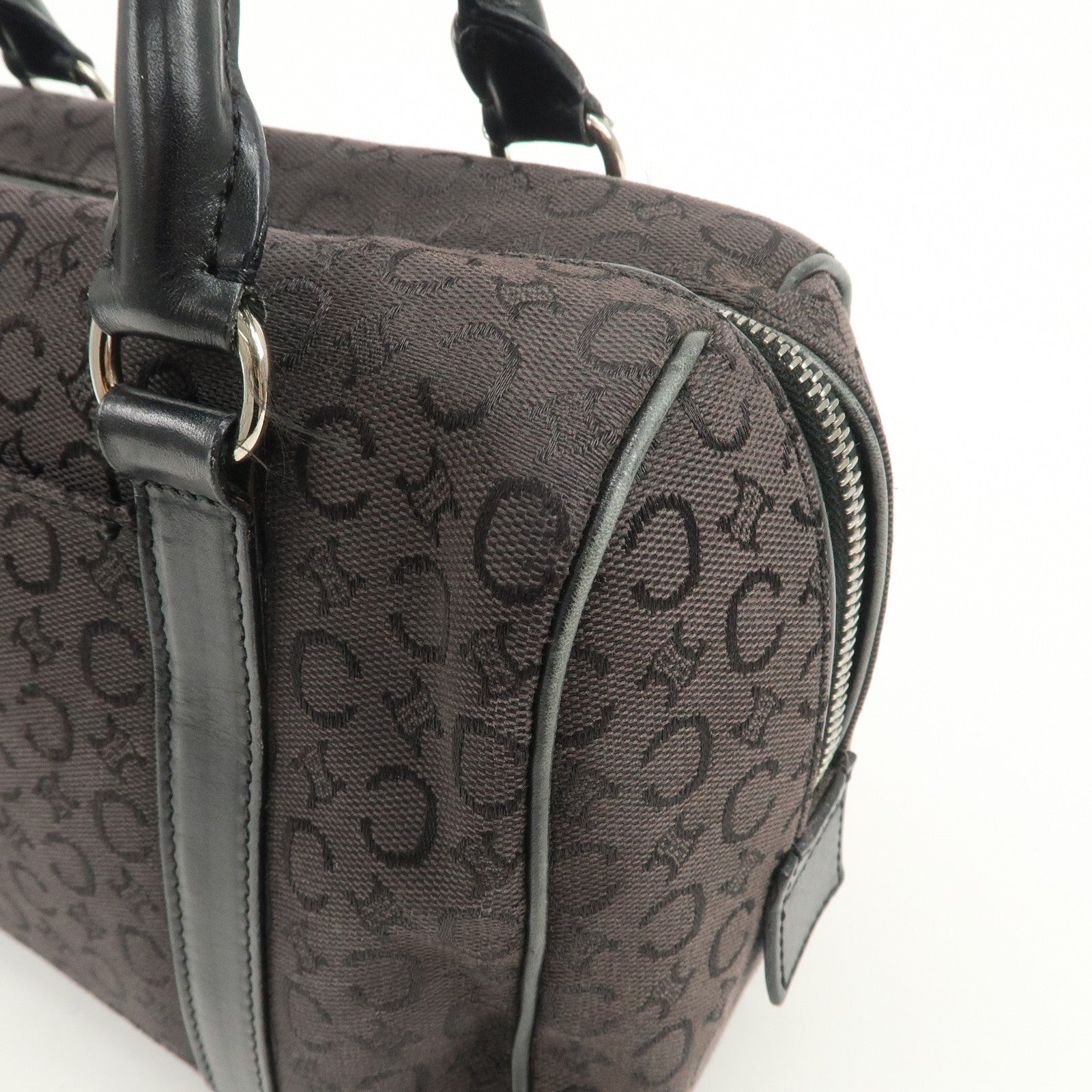 CELINE C Macadam Canvas Leather Boston Bag Hand Bag Black