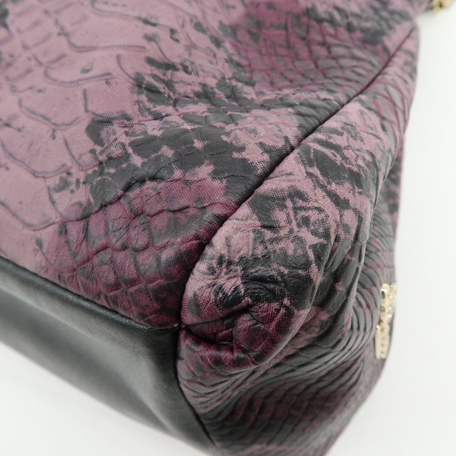 COACH Embossed Leather Python Print Shoulder Bag Purple Black