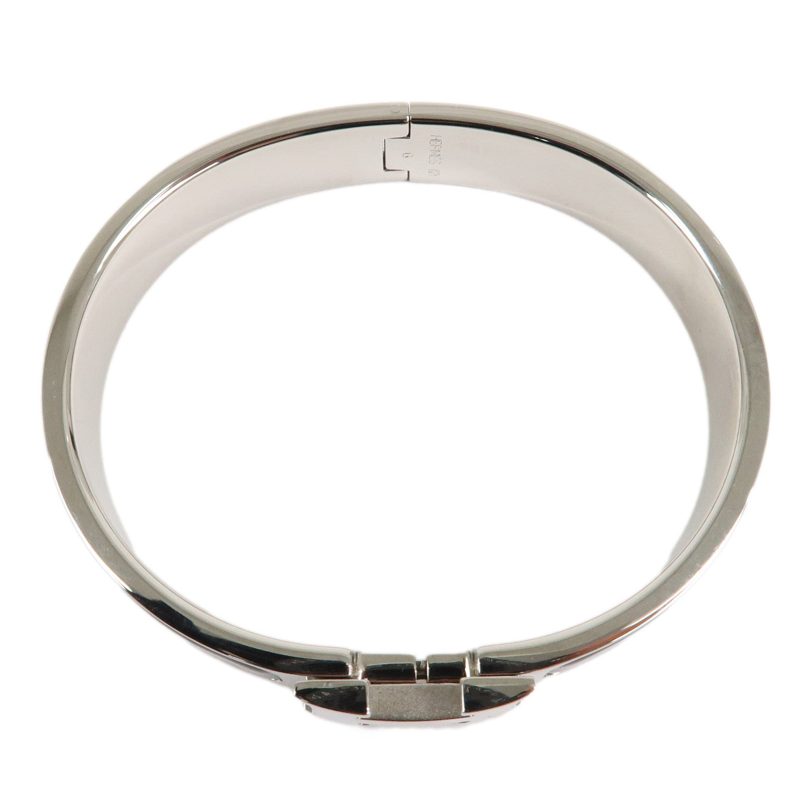 HERMES Clic Clac PM H Logo Bangle Bracelet Silver Black Used