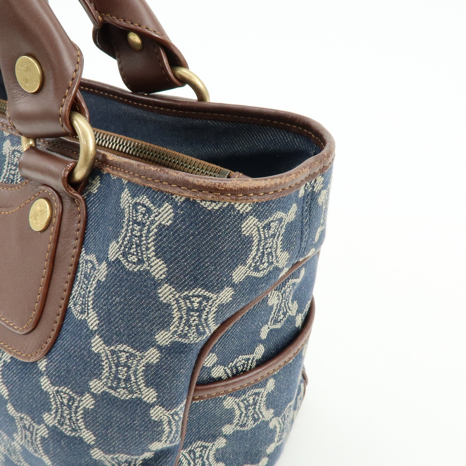 CELINE Macadam Denim Leather Boogie Bag Hand Bag Blue Brown