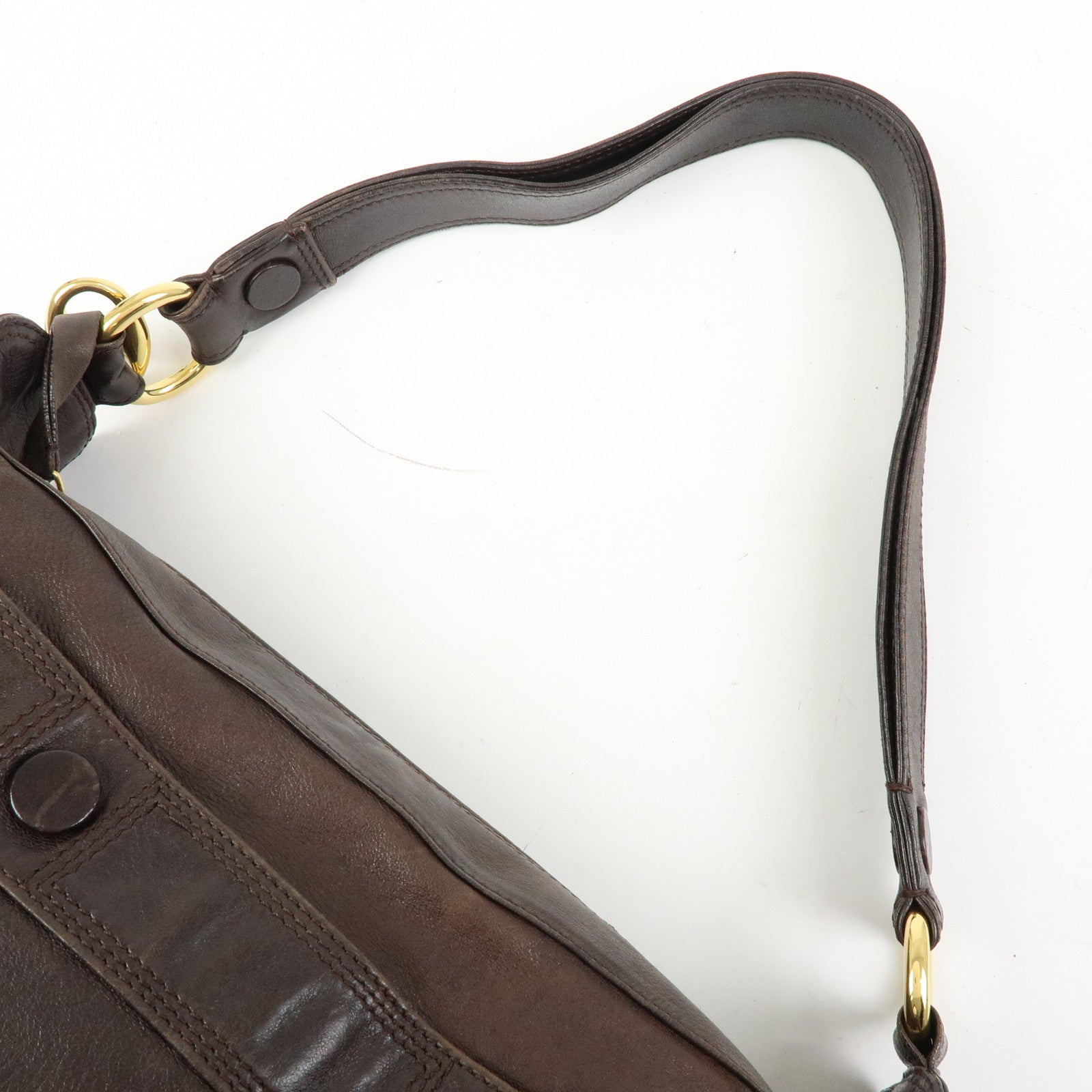 CELINE Side Ribbon Leather Shoulder Bag Hand Bag Brown