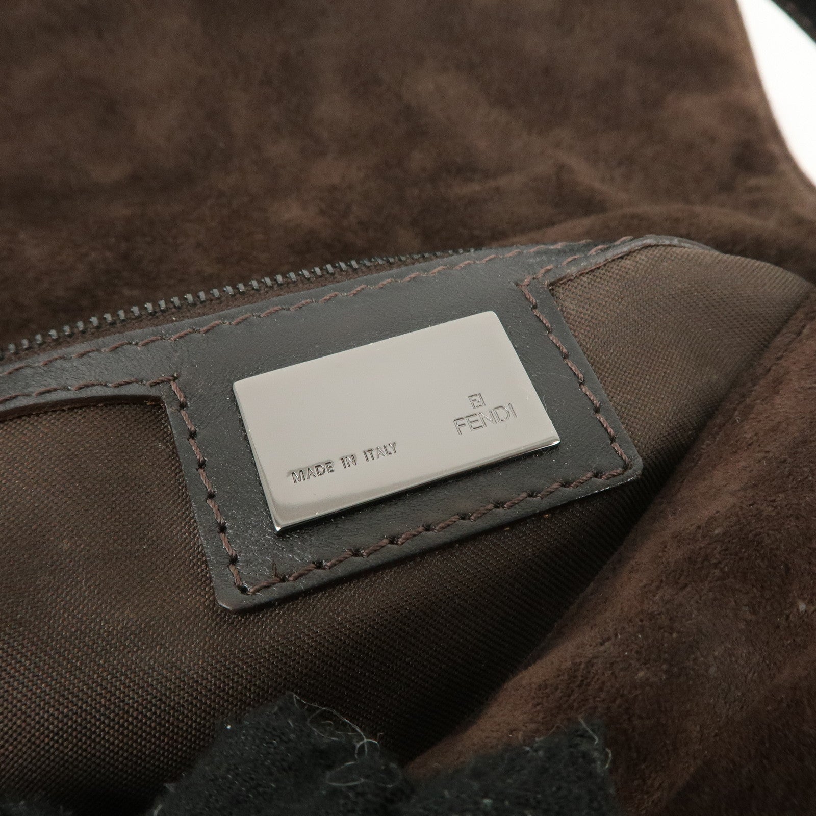 FENDI Mamma Baguette Suede Shoulder Bag Dark Brown 8BR001 Used