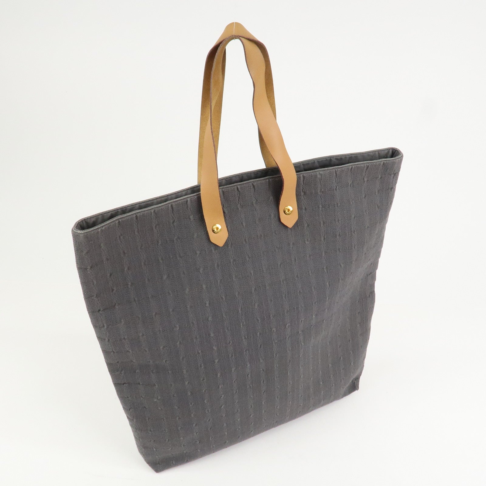 HERMES Ahmedabad GM Canvas Leather Tote Bag Gray Natural