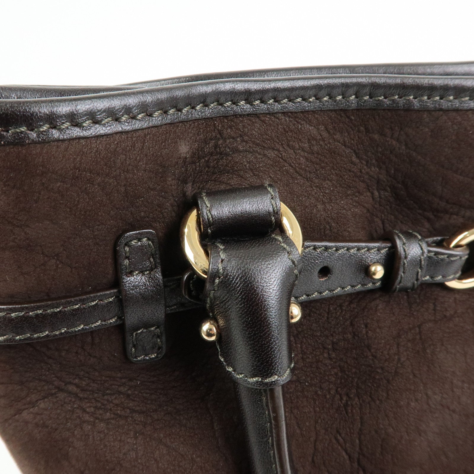Ferragamo Gancini Suede Leather Tote Bag Hand Bag Brown