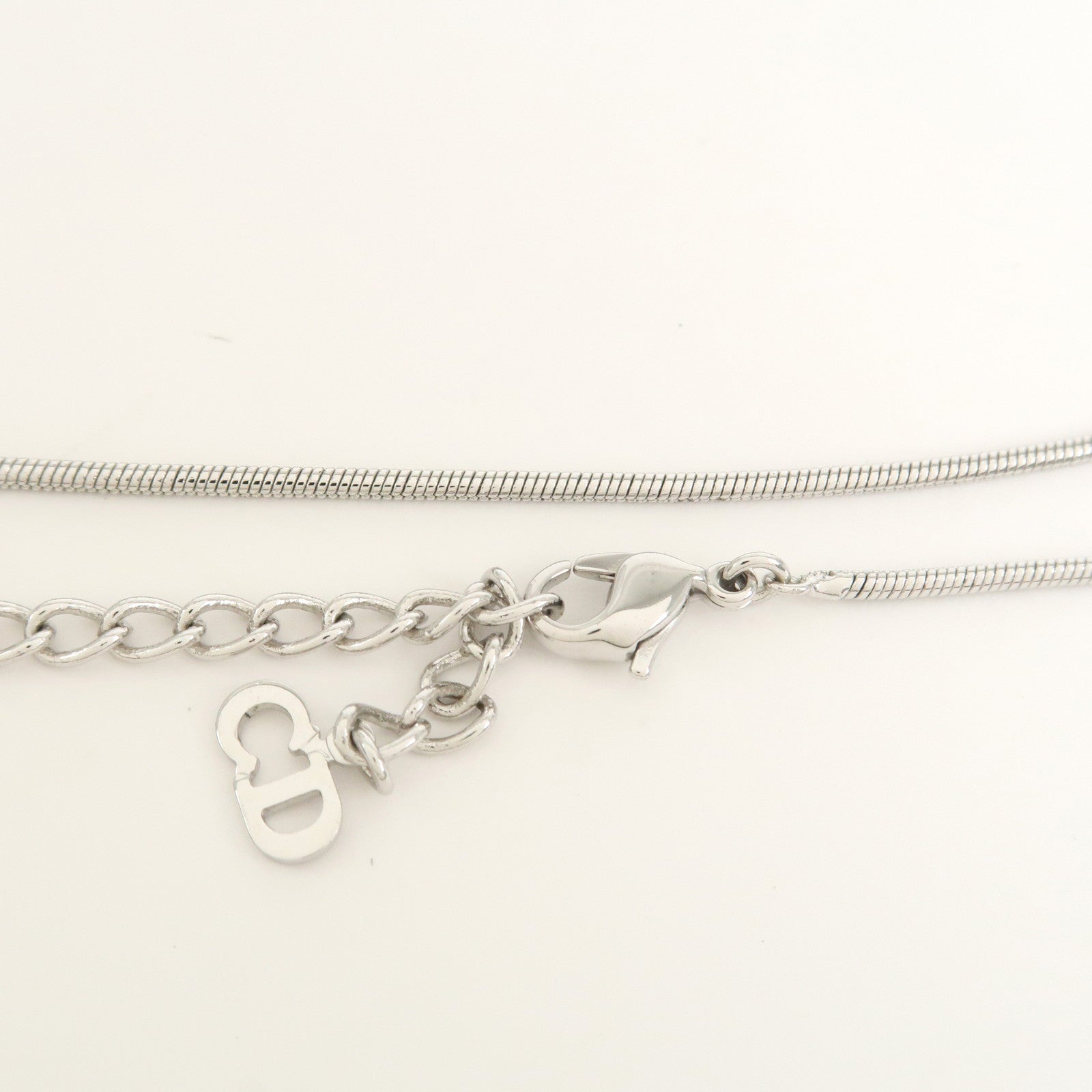 Christian Dior Heart Logo Metal Rhinestone Necklace Choker Silver