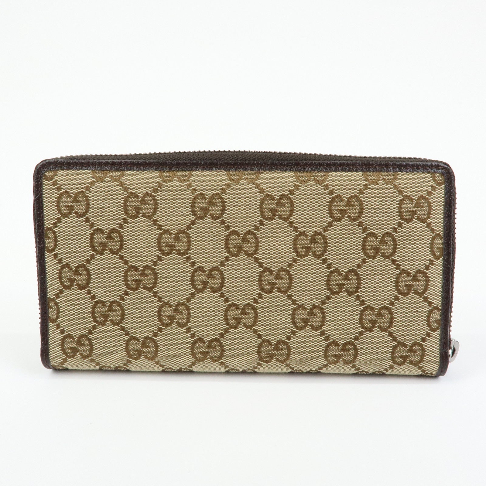 GUCCI GG Canvas Leather Round Zippy Long Wallet Beige Brown 112724