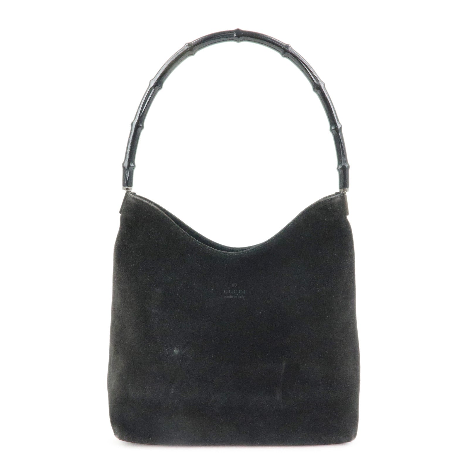 GUCCI Bamboo Suede Shoulder Bag Hand Bag Black 001.3244