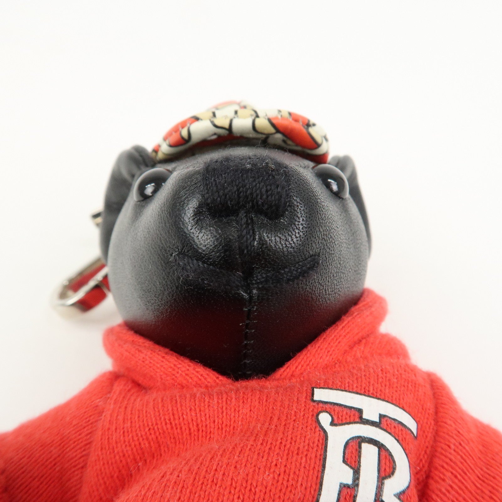 BURBERRY Thomas Bear Leather Bag Charm Key Holder Black Red