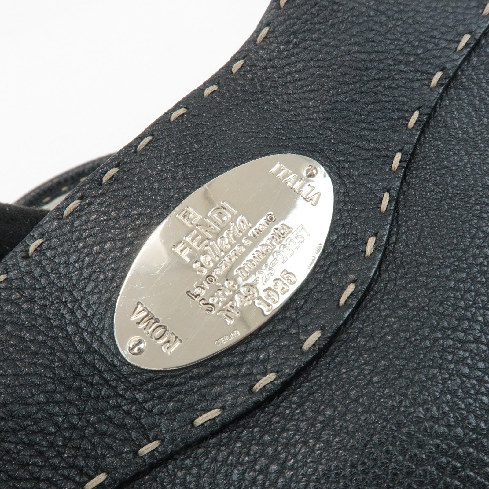 FENDI Selleria Leather Tote Bag Shoulder Bag Black 8BR489 Used