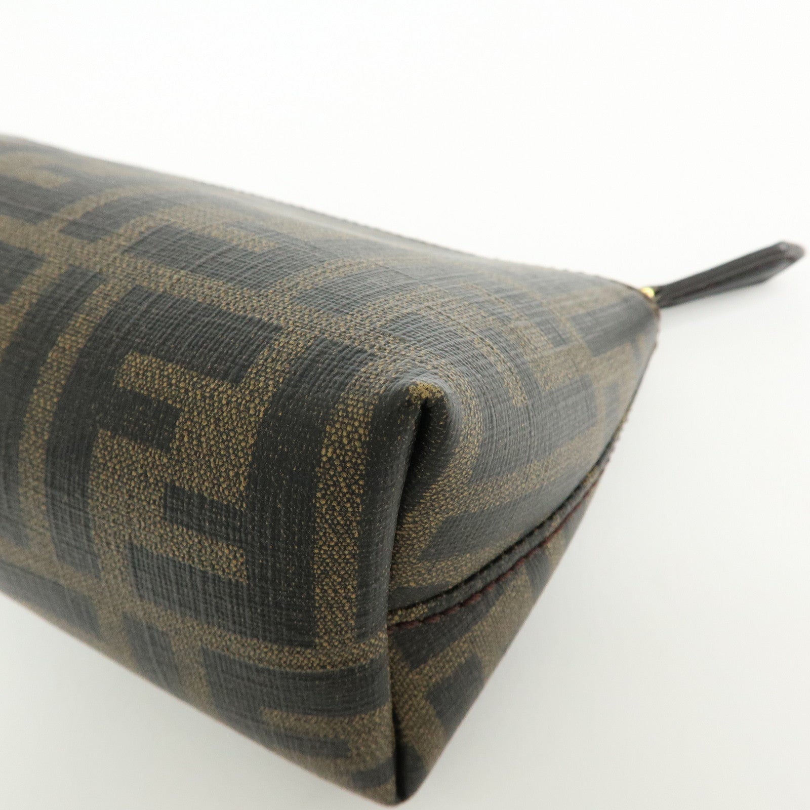 FENDI Zucca PVC Leather Cosmetic Pouch Brown Black 7N0074