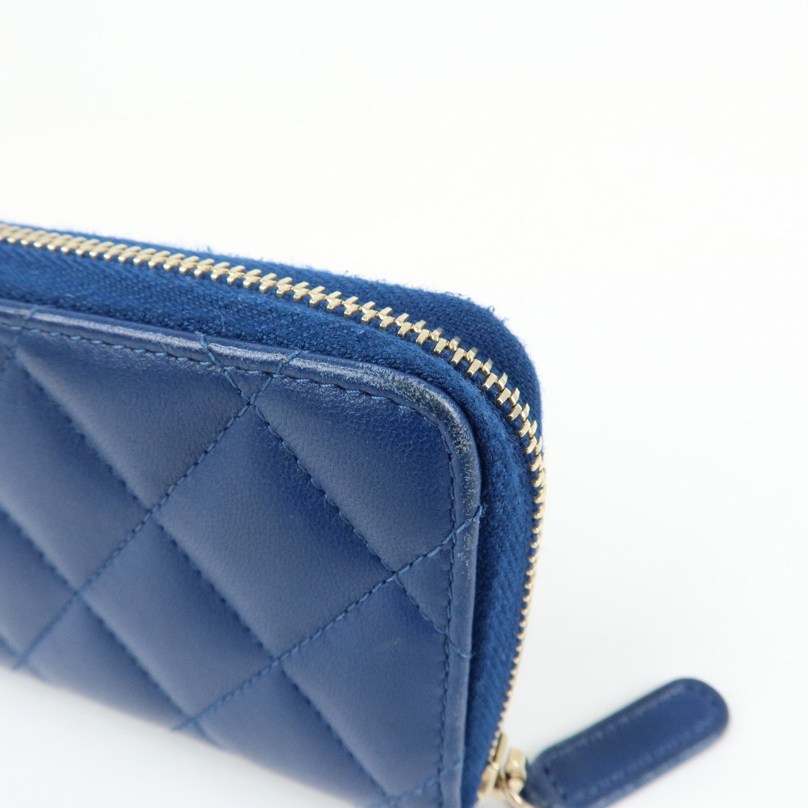 CHANEL Matelasse COCO Mark Lamb Skin Coin Case Card Case Blue