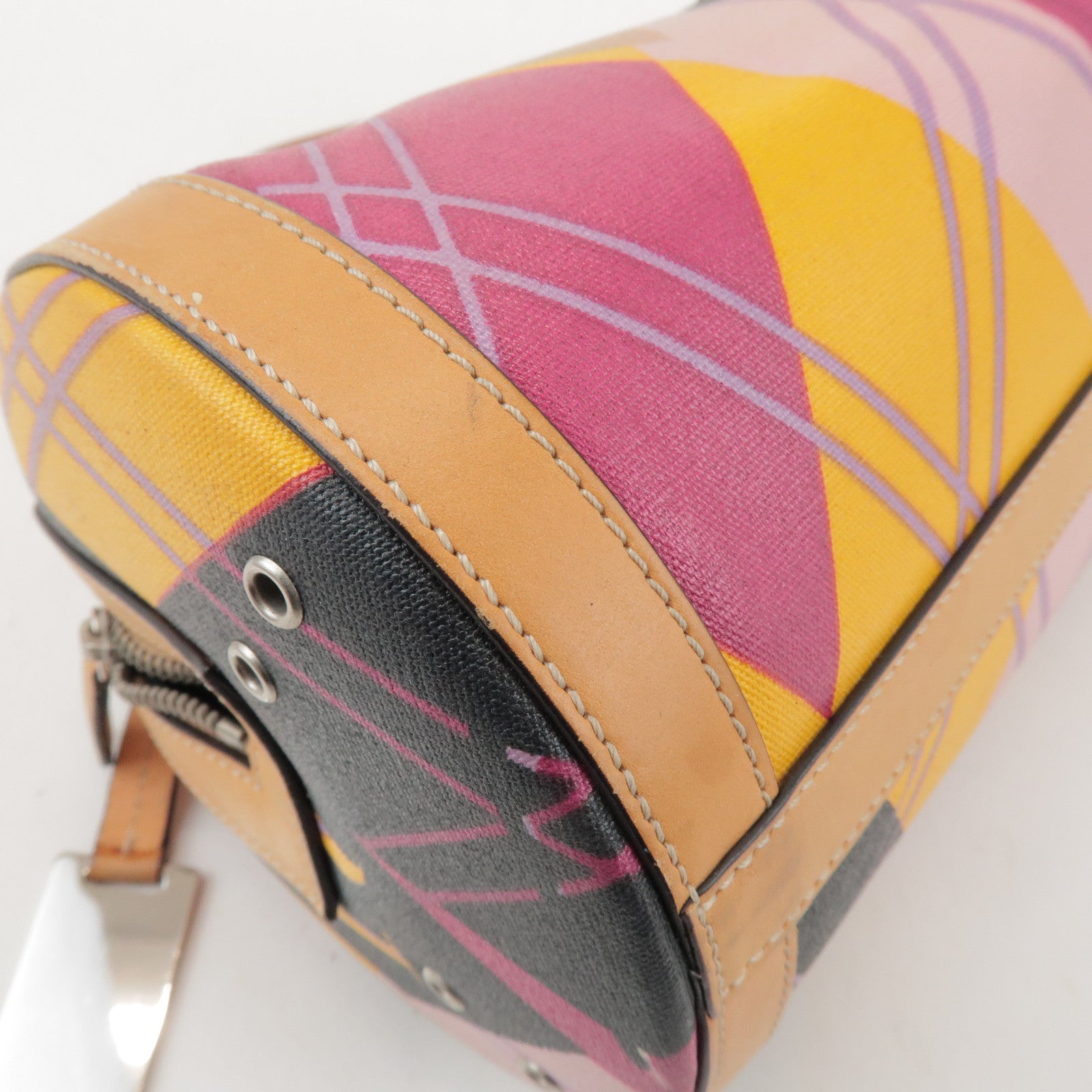 Christian Dior PVC Leather Hand Bag Light Brown Pink Orange