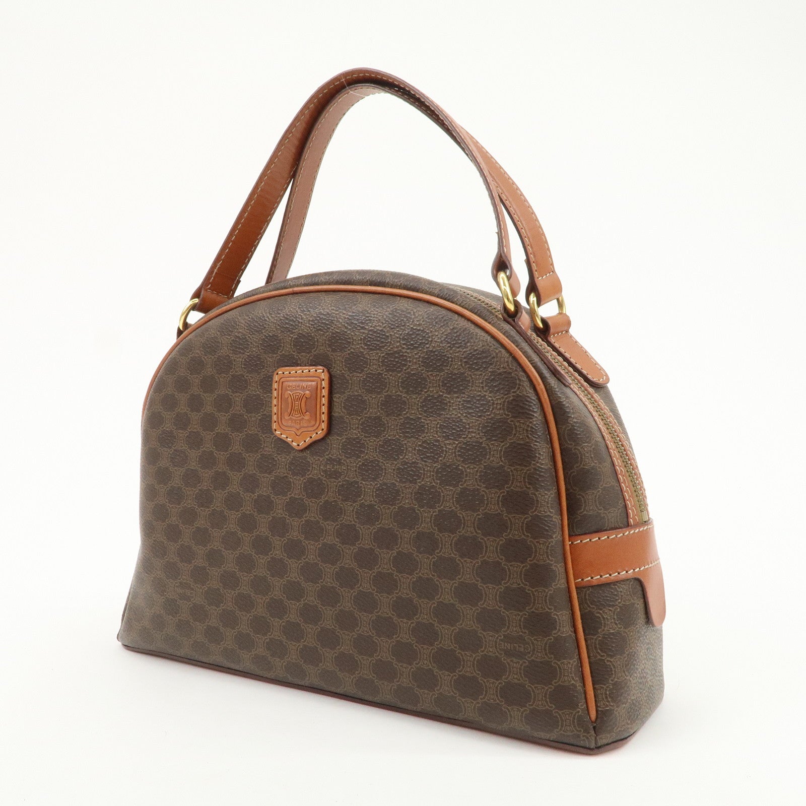 CELINE Macadam Logo PVC Leather Hand Bag Brown Gold