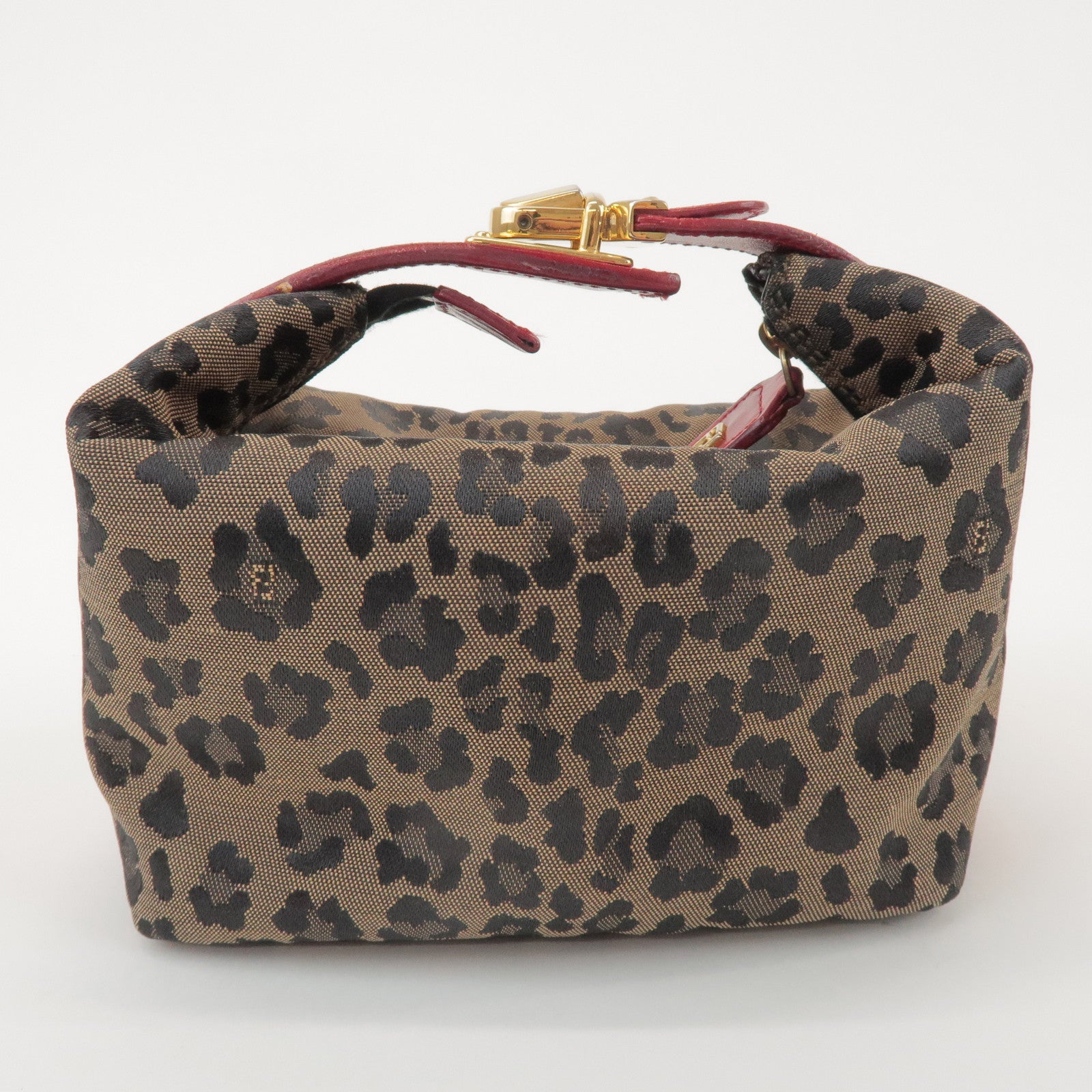 FENDI Canvas Leather Leopard Hand Bag Cosmetic Pouch Brown 26360