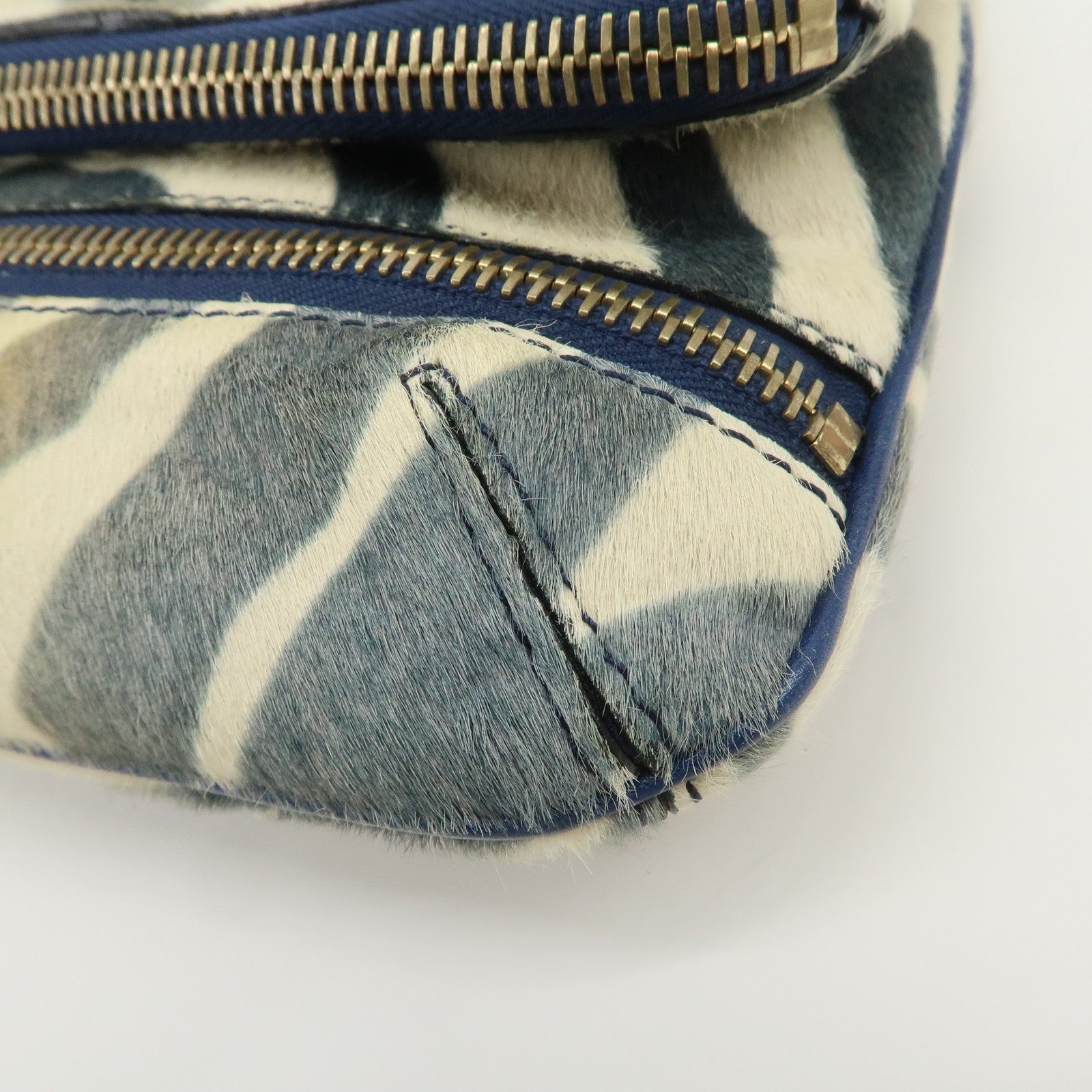 JIMMY CHOO Unborn Calf Clutch Bag Wristlet Pouch Zebra Navy