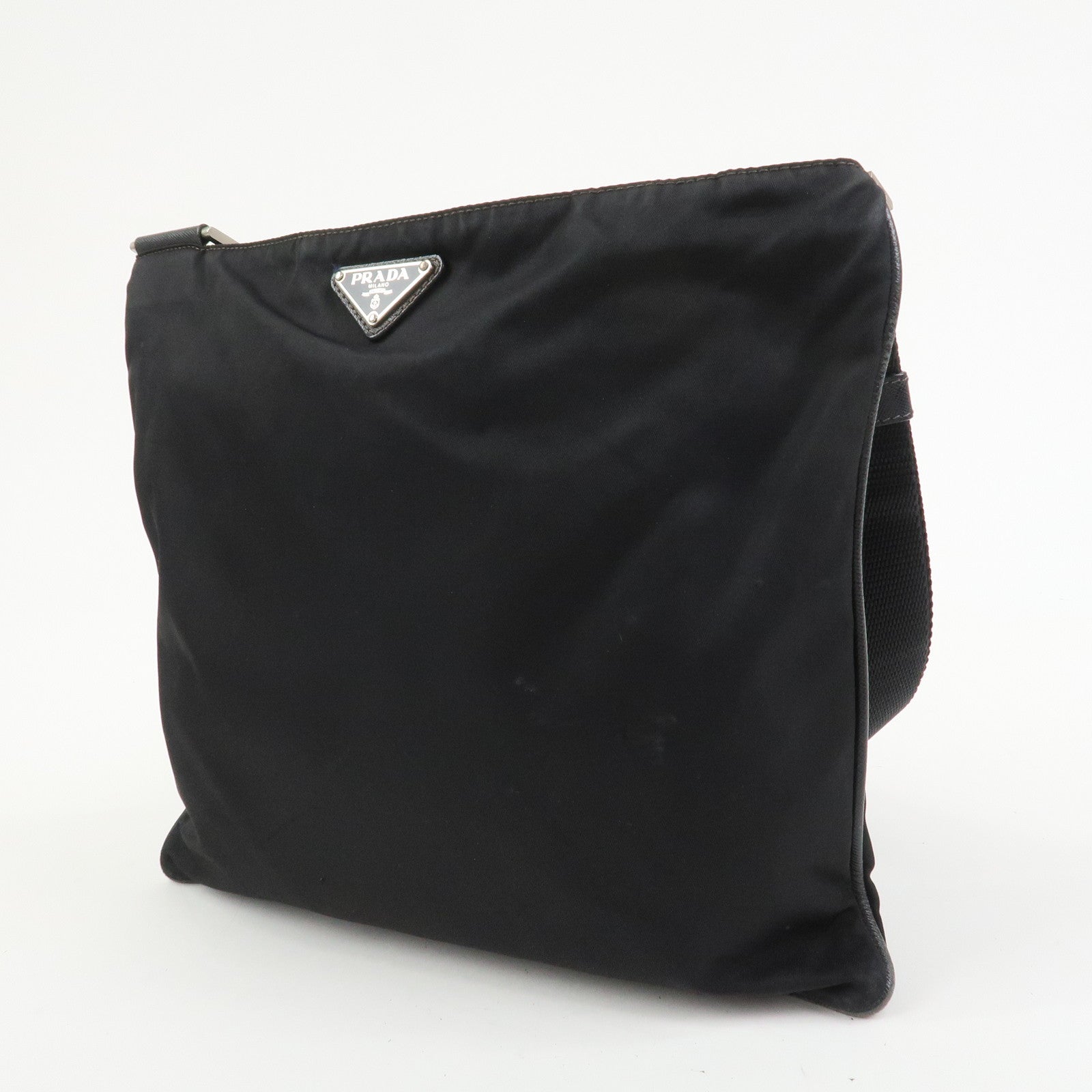 PRADA Triangle Logo Nylon Saffiano Leather Shoulder Bag VA0340