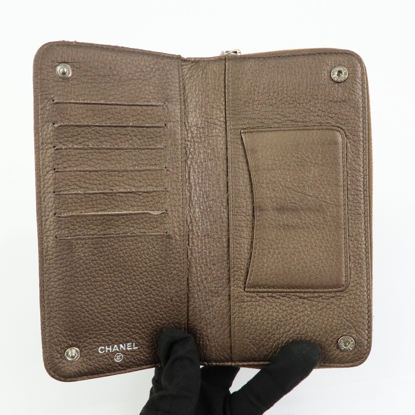 CHANEL COCO Mark Luxury Line Calf Leather Long Wallet Brown