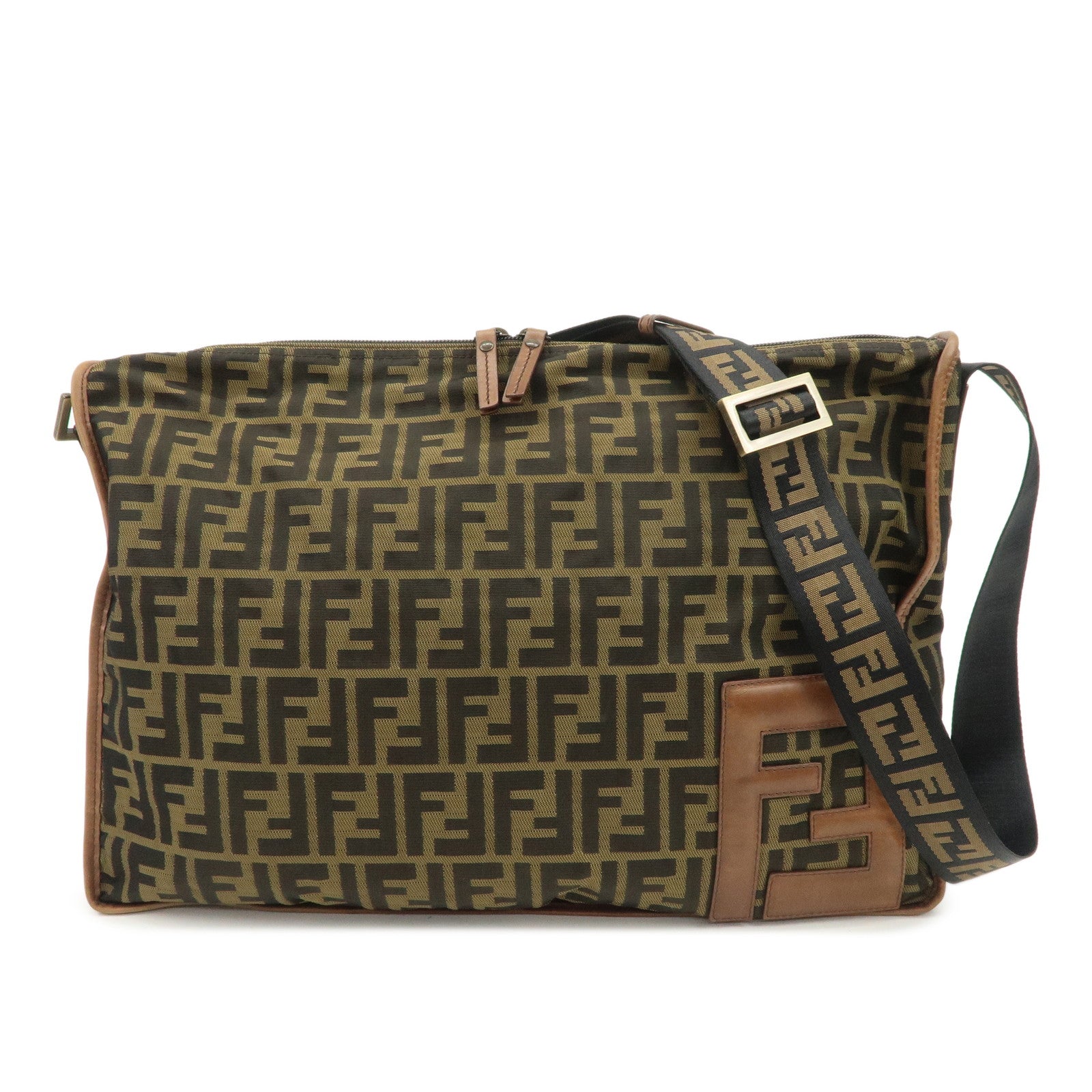 FENDI Zucca Canvas Leather Shoulder Bag Crossbody Bag Brown 7VA148