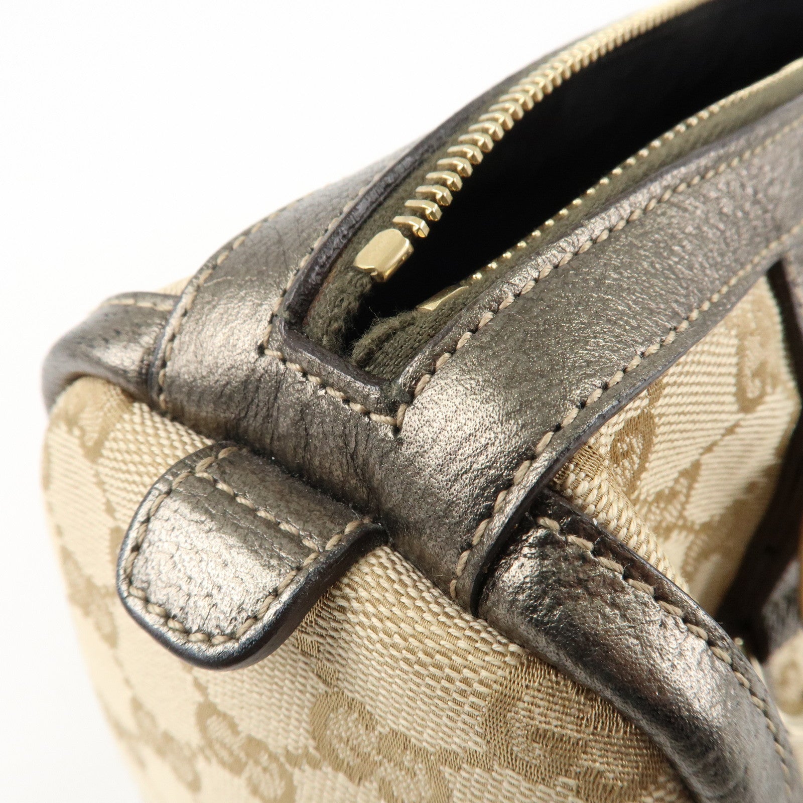 GUCCI Abbey GG Canvas Leather Mini Boston Bag Beige Silver 130942 Used