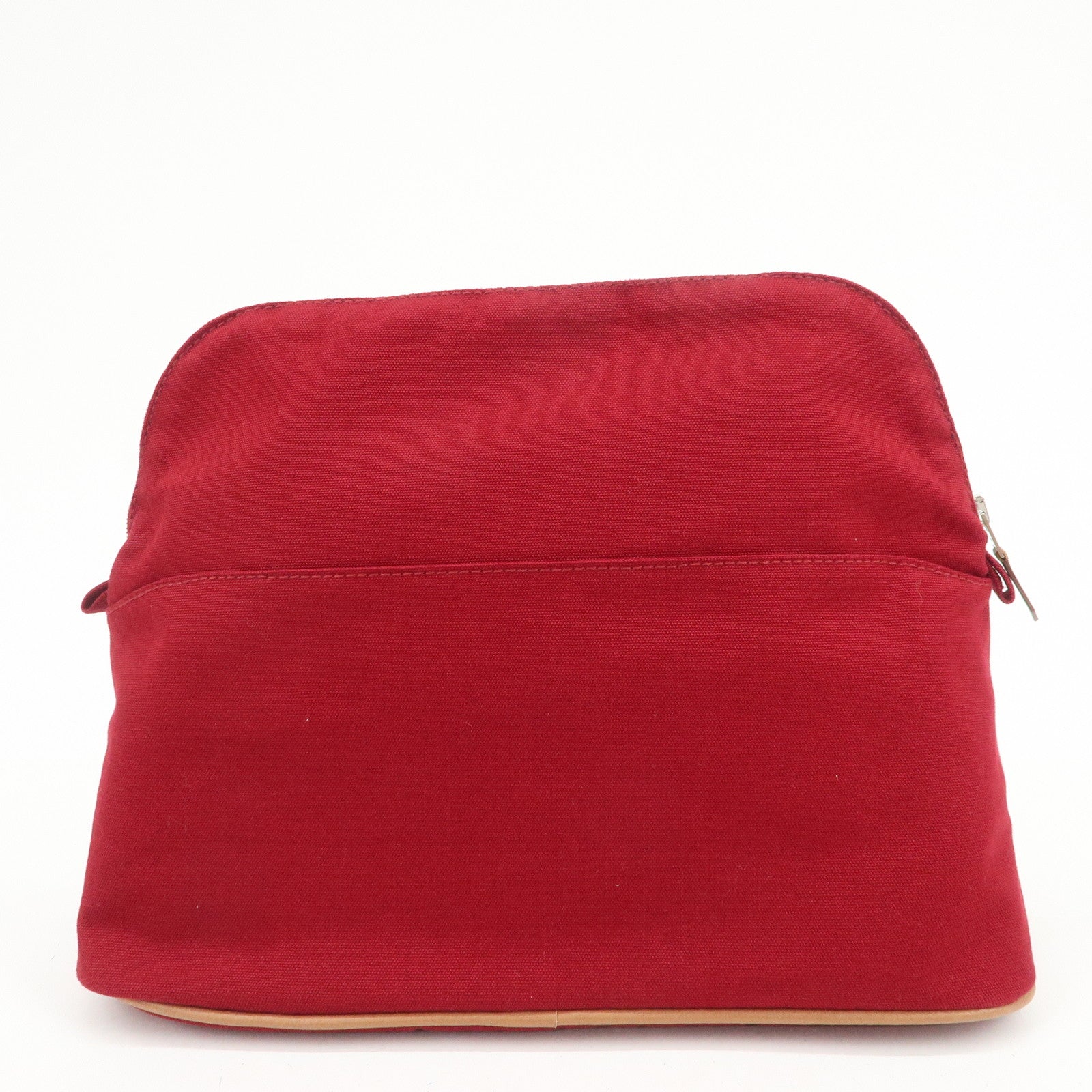 HERMES Canvas Bolide Pouch GM Cosmetic Pouch Makeup Bag Wine Red