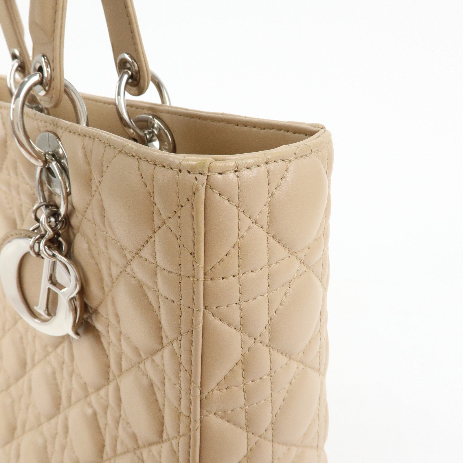 Christian Dior Cannage Lady Dior Leather 2Way Bag Hand Bag Beige