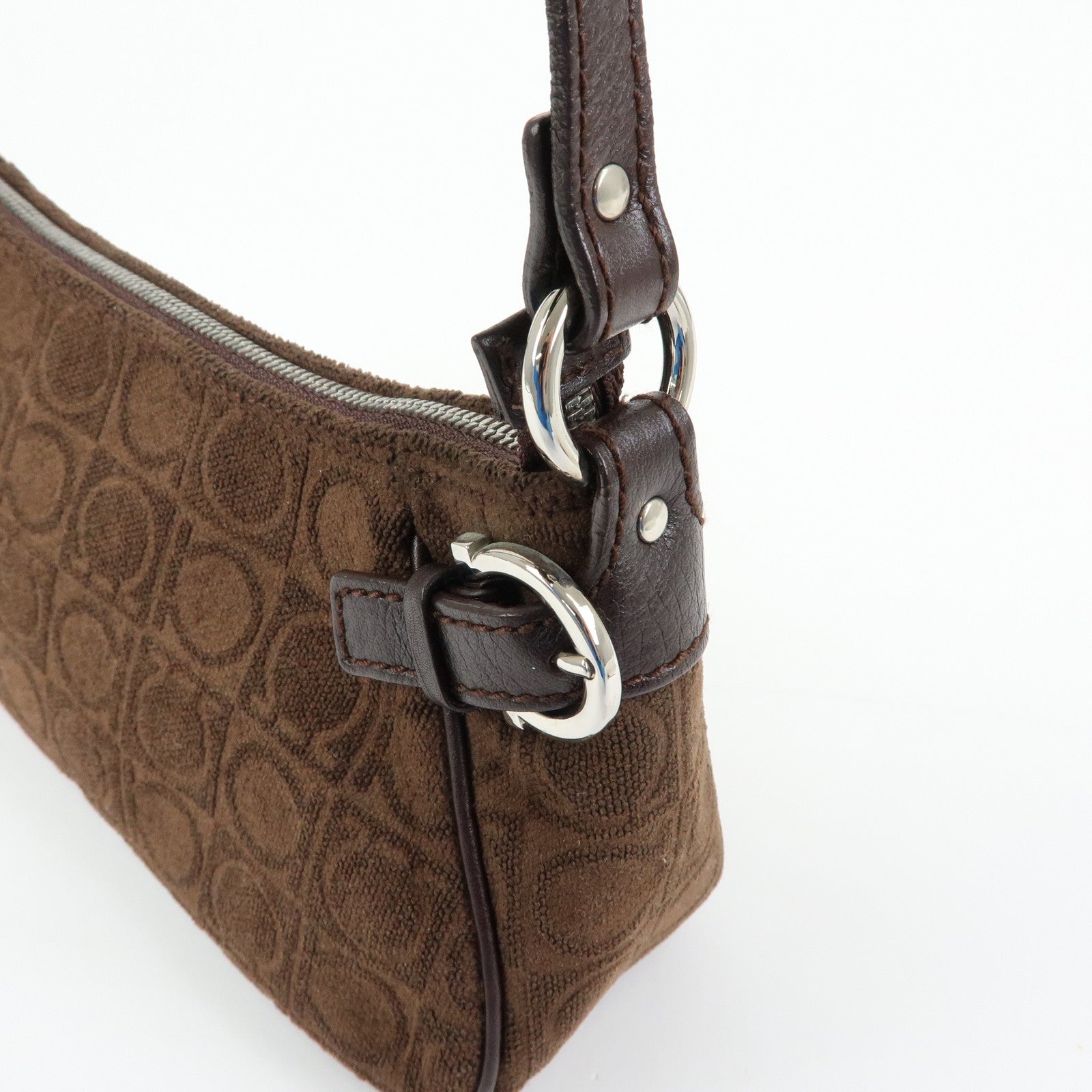 Ferragamo Ganchini Pile Leather Shoulder Bag Hand Bag Brown